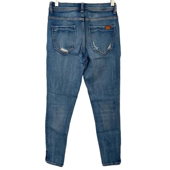 Zara Ankle Zip Jeans Womens Blue Distressed Ripped Stretch Denim Size 4 - Picture 2 of 11